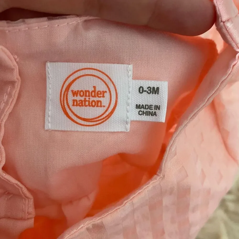 Adorable Wonder Nation Rose Pink Ruffle Baby Newborn Dress Size 0-3M